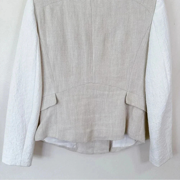 Zara Beige Linen Moto Jacket Textured Sleeve Beige White Jacket - Picture 11 of 16